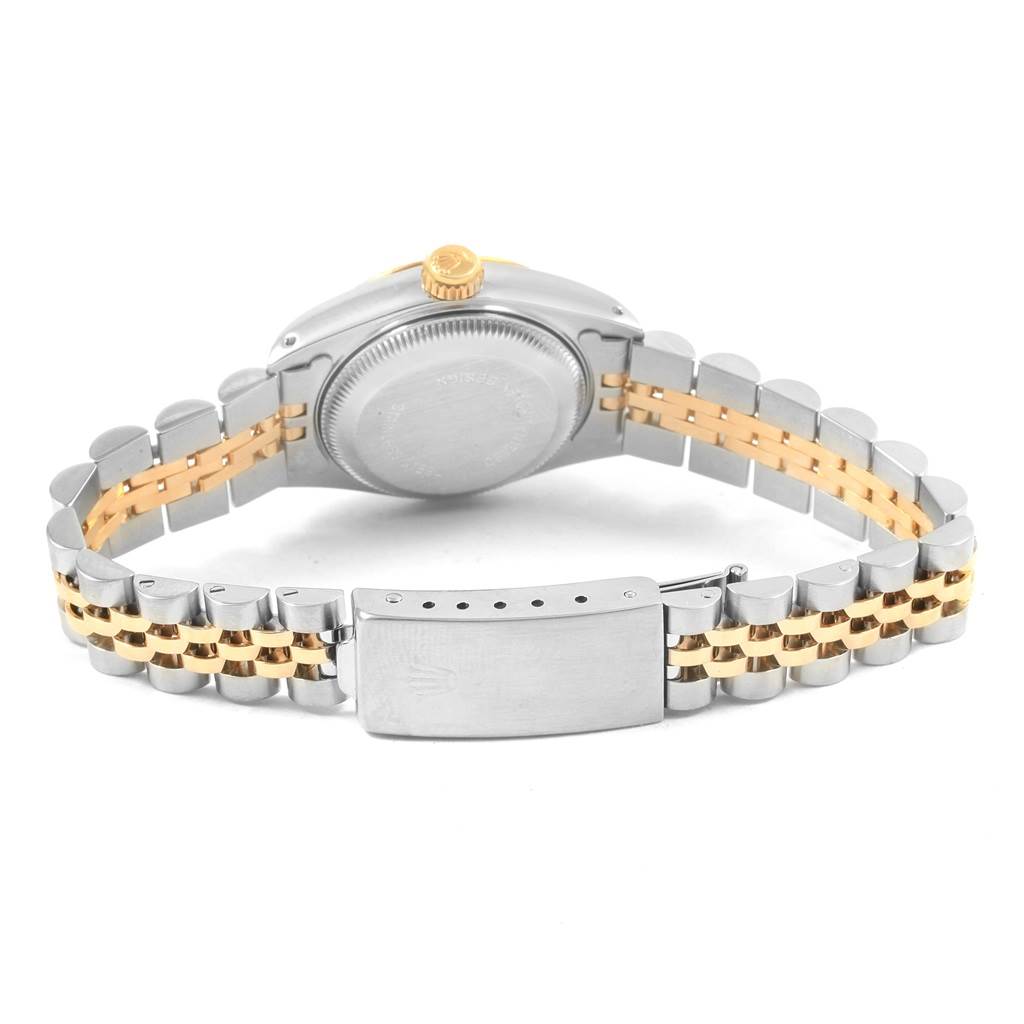 This image shows the back view of a Rolex Datejust 69173 Women's Stainless Steel Champagne Dial 69173 Women's Stainless Steel Champagne Dial, highlighting the bracelet and the clasp.