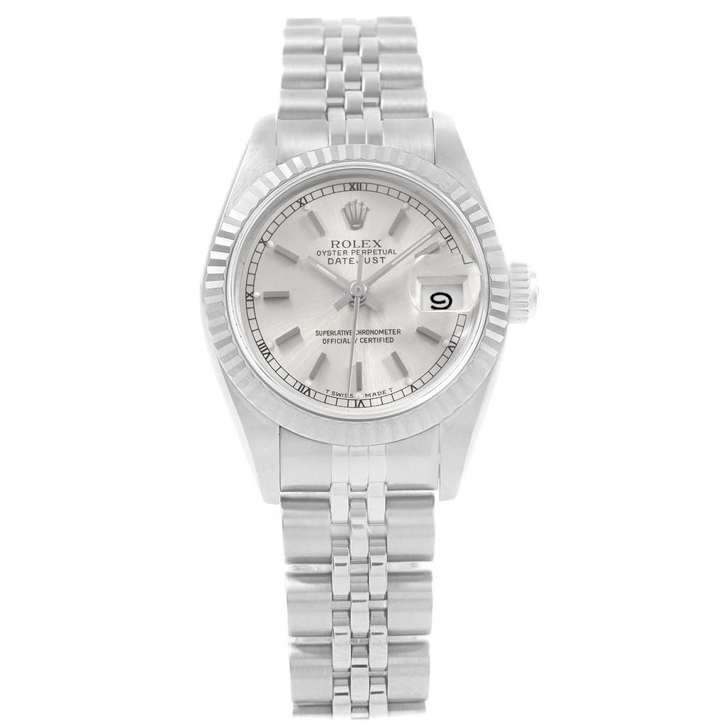 The Rolex Datejust 69174 Women's Stainless Steel Silver Dial 69174 Women's Stainless Steel Silver Dial watch is shown from the front, displaying the dial, bezel, and bracelet.