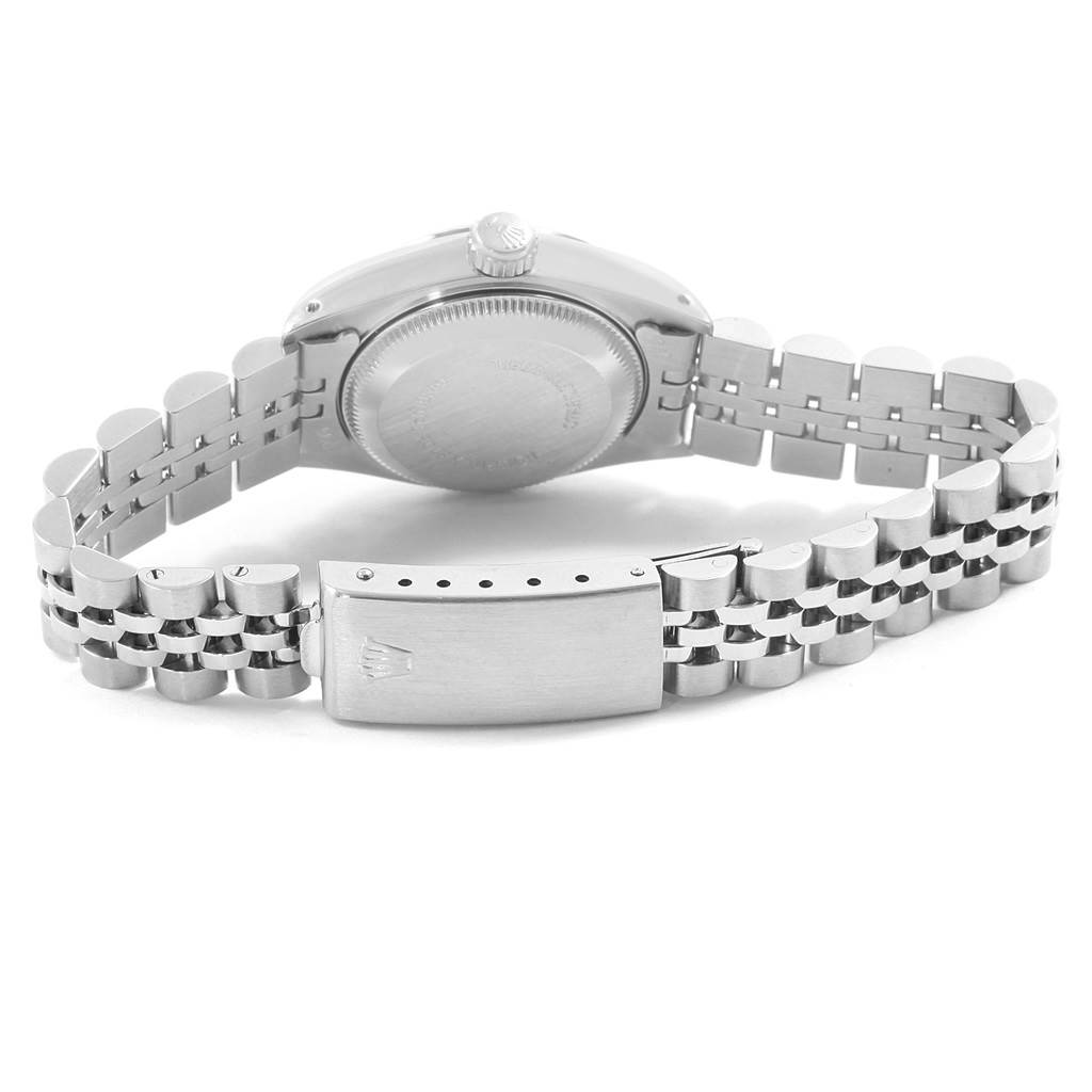 The image shows the back case and bracelet of a Rolex Datejust 69174 Women's Stainless Steel Silver Dial 69174 Women's Stainless Steel Silver Dial watch, featuring the clasp and the caseback.