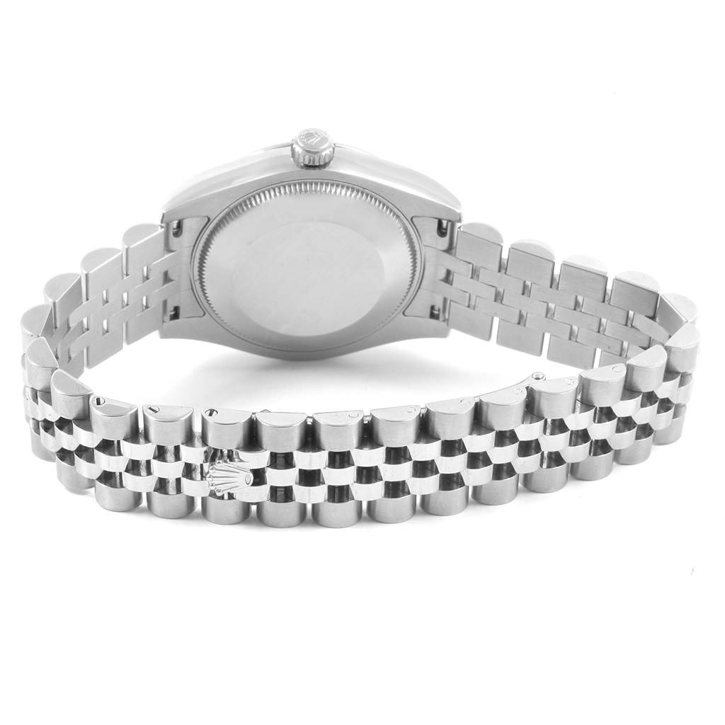 This image shows the back and bracelet of the Rolex Datejust 178274 Women's Stainless Steel Black Dial 178274 Women's Stainless Steel Black Dial watch from a rear angle.