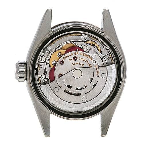 This image shows the movement and inner mechanism of a Rolex Datejust 79174 Women's Stainless Steel Silver Dial 79174 Women's Stainless Steel Silver Dial watch from a back case angle.