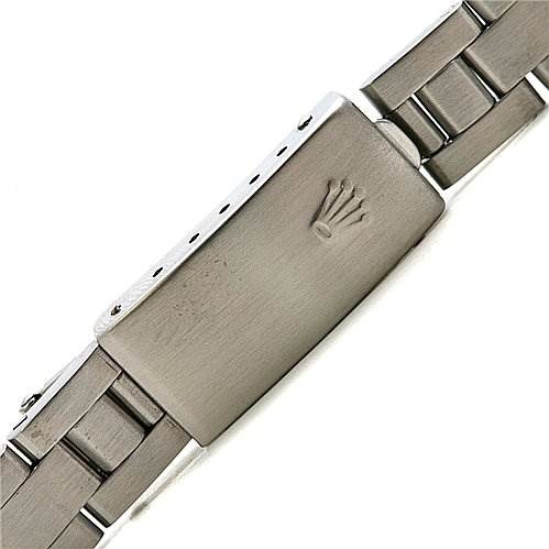 This image shows the clasp of a Rolex Datejust 79174 Women's Stainless Steel Silver Dial 79174 Women's Stainless Steel Silver Dial watch bracelet, featuring the Rolex crown logo.