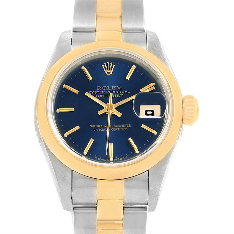 Rolex Datejust Steel Yellow Gold Blue Dial Ladies Watch 69163 Box Papers SwissWatchExpo