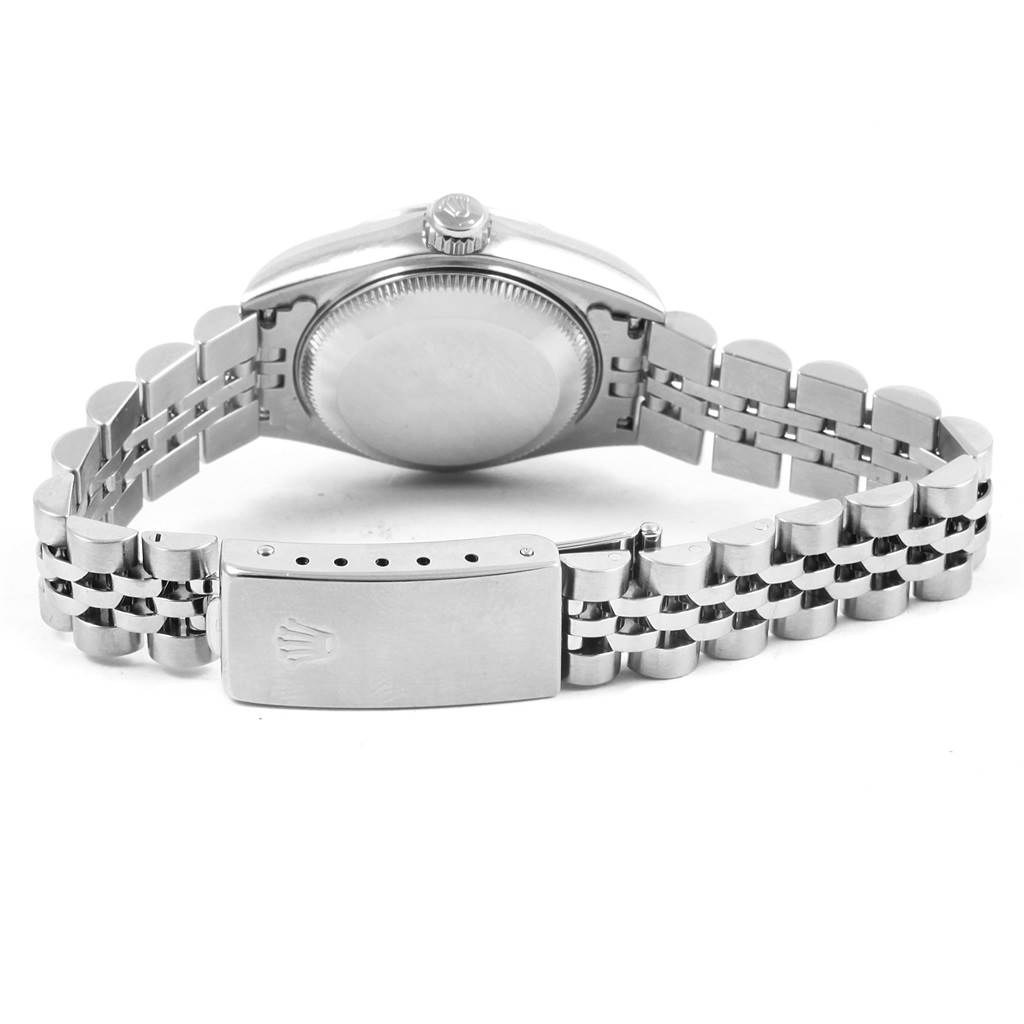 The image shows the back of a Rolex Datejust 69174 Women's Stainless Steel Silver Dial 69174 Women's Stainless Steel Silver Dial watch, highlighting the case back, bracelet, and clasp.