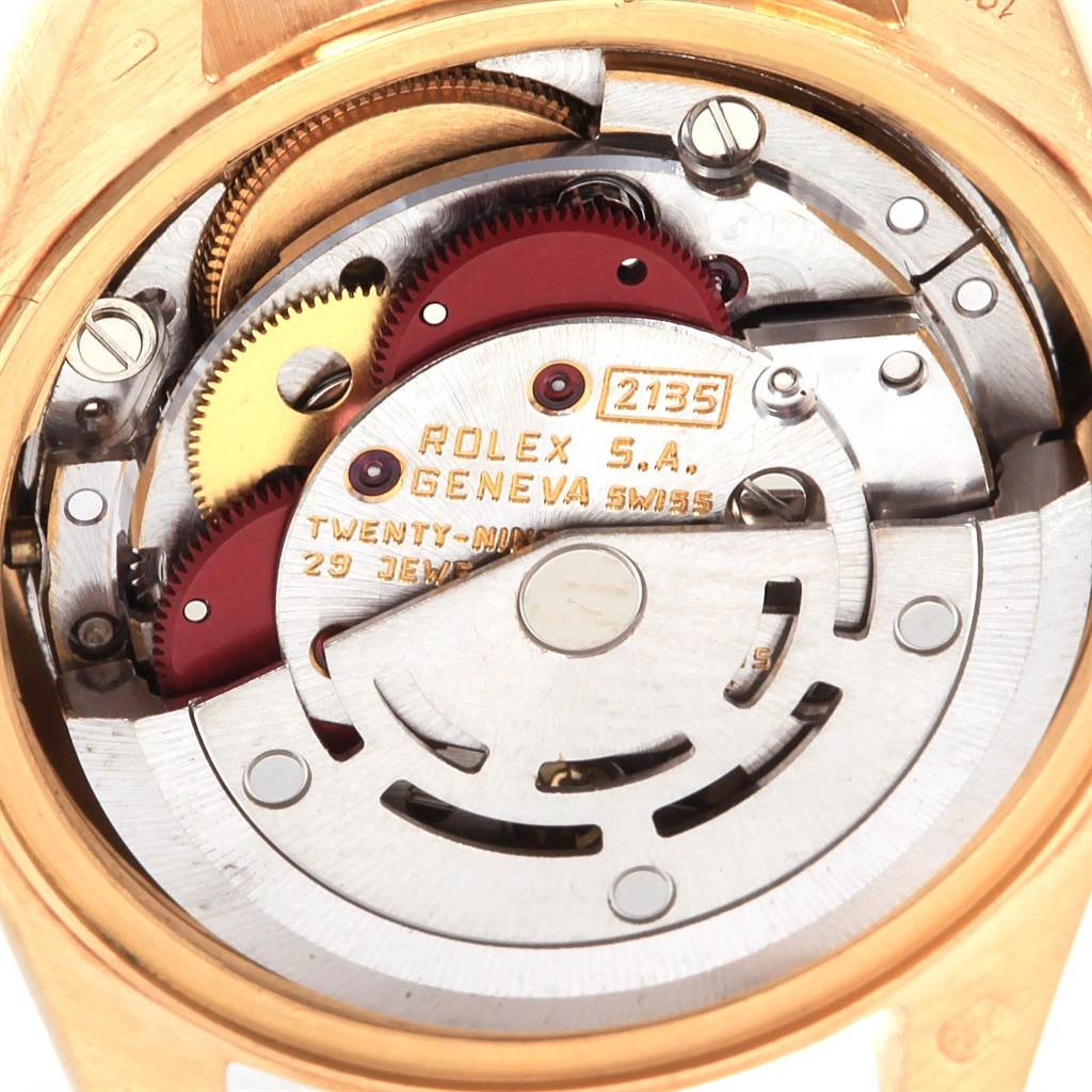 This image shows a close-up view of the movement mechanism of a Rolex Datejust 69278 Women's Yellow Gold White Dial 69278 Women's Yellow Gold White Dial watch.