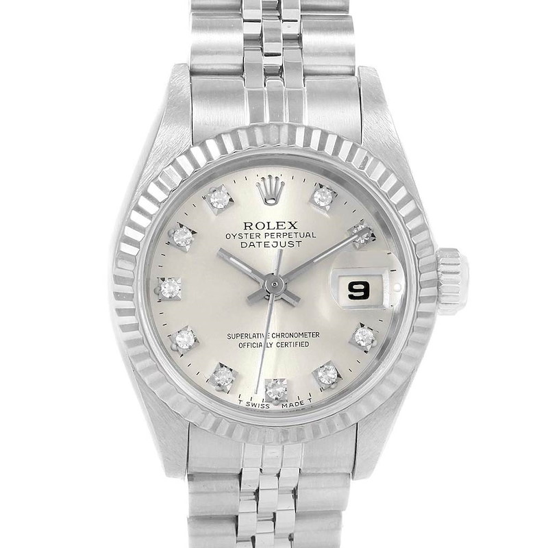Rolex Datejust Ladies Steel White Gold Silver Diamond Dial Watch 69174 SwissWatchExpo