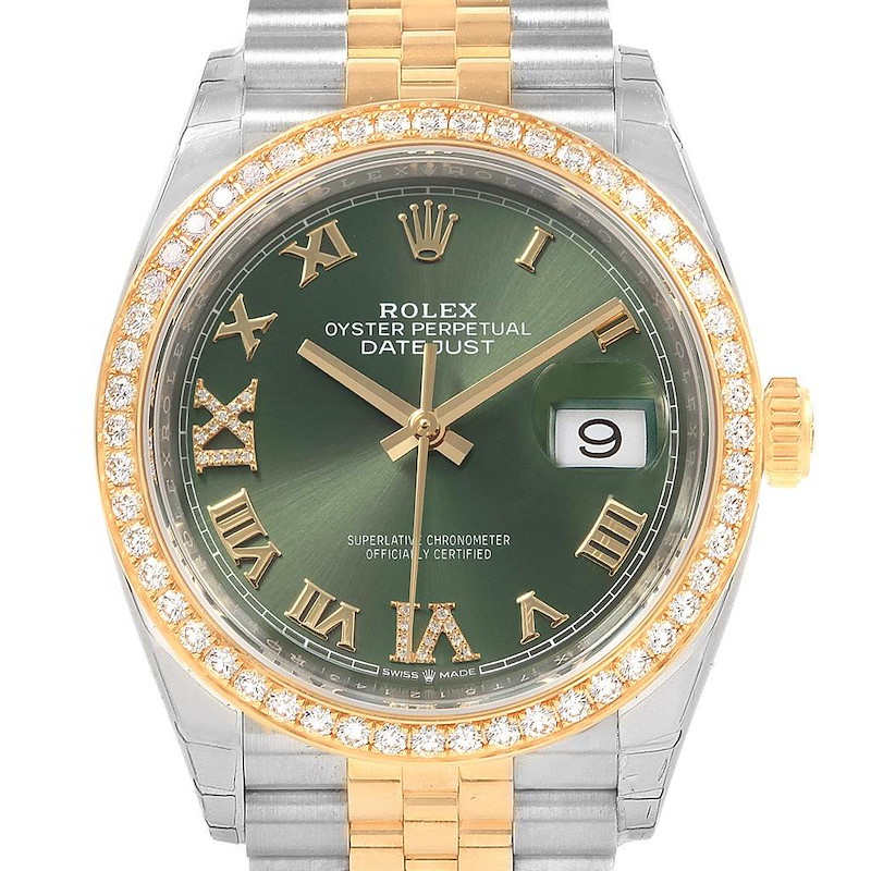 Rolex Datejust 36 Steel Yellow Gold Green Diamond Watch 126283 Unworn SwissWatchExpo