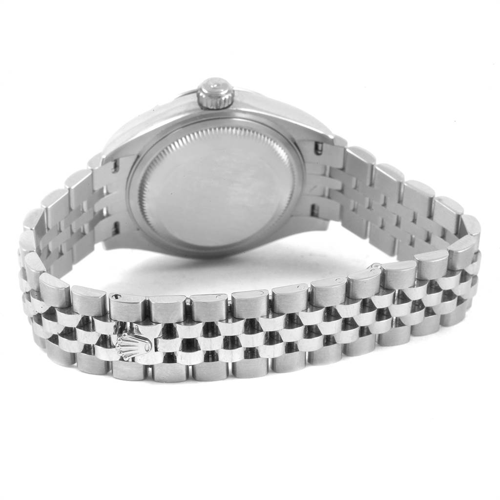 This image shows the back case and Jubilee bracelet of a Rolex Datejust 7SE14403 Women
s Stainless Steel Grey Dial 7SE14403 Women
s Stainless Steel Grey Dial watch.