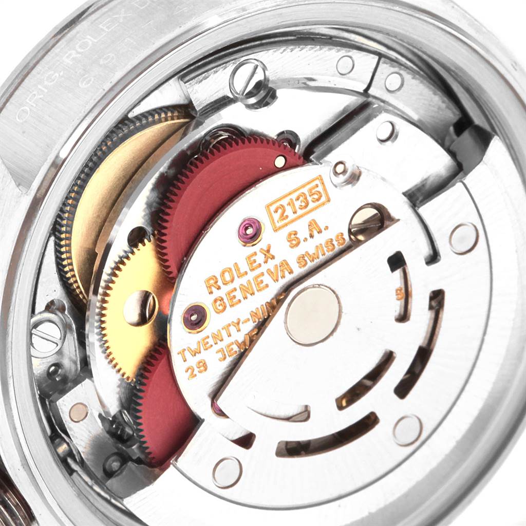 This image shows the movement mechanism of a Rolex Datejust 69174 Women's Stainless Steel Mother of Pearl Dial 69174 Women's Stainless Steel Mother of Pearl Dial watch, viewed from the back.