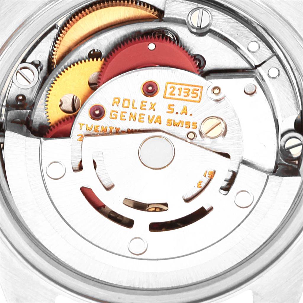 This image shows a close-up of the inner mechanical components of a Rolex Datejust 69173 Women's Stainless Steel Champagne Dial 69173 Women's Stainless Steel Champagne Dial watch.
