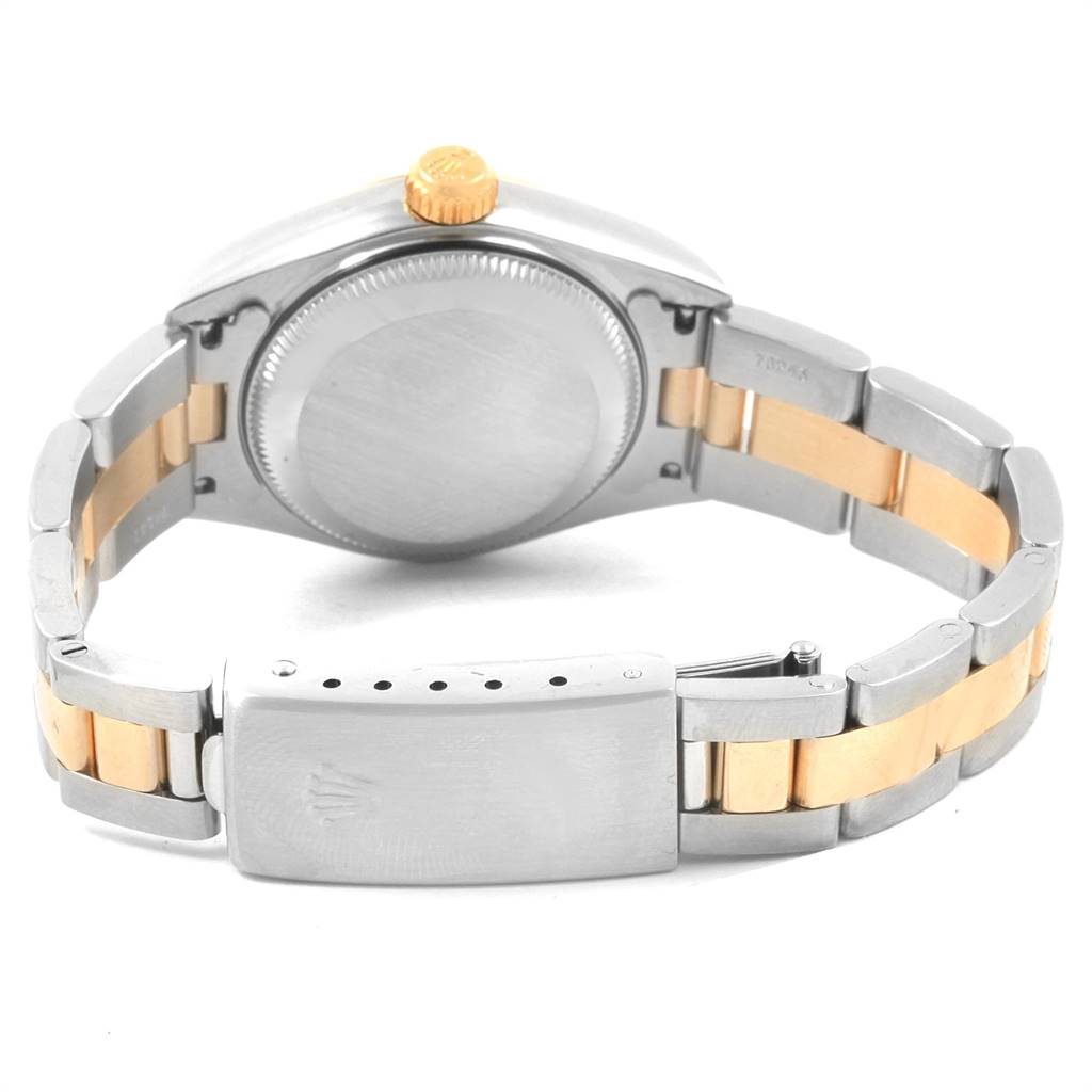 The image shows the back view of a Rolex Datejust 79163 Women's Steel and Gold (two tone) Mother of Pearl Dial 79163 Women's Steel and Gold (two tone) Mother of Pearl Dial watch, focusing on the case back, bracelet, and clasp.