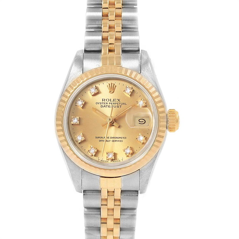 Rolex Datejust Yellow Gold Steel Diamond Dial Ladies Watch 69173 SwissWatchExpo