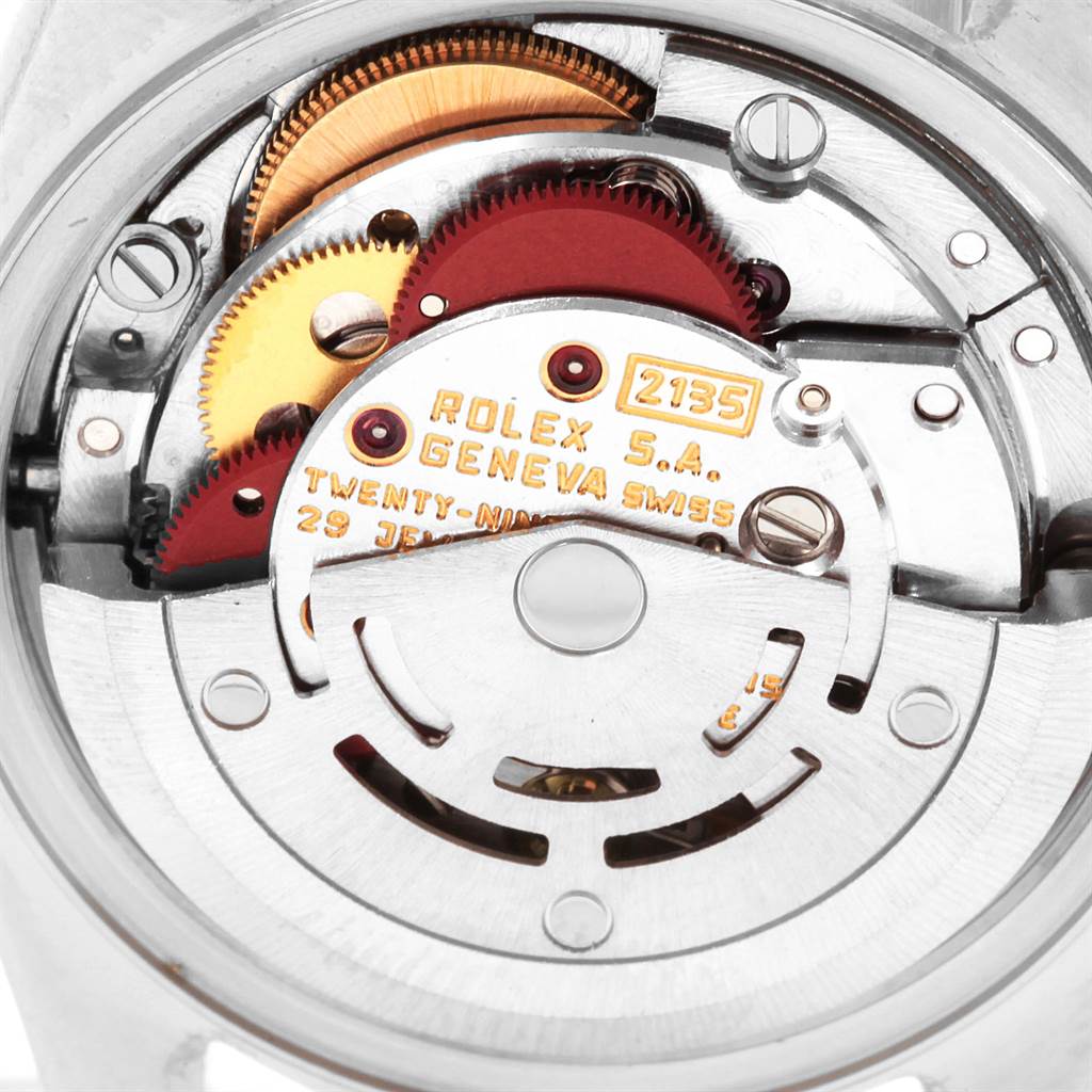 This close-up shows the intricate movement mechanism of the Rolex Datejust 69173 Women's Stainless Steel Champagne Dial 69173 Women's Stainless Steel Champagne Dial watch.
