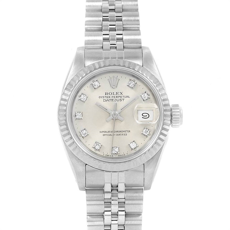Rolex Datejust Ladies Steel White Gold Silver Diamond Dial Watch 69174 SwissWatchExpo