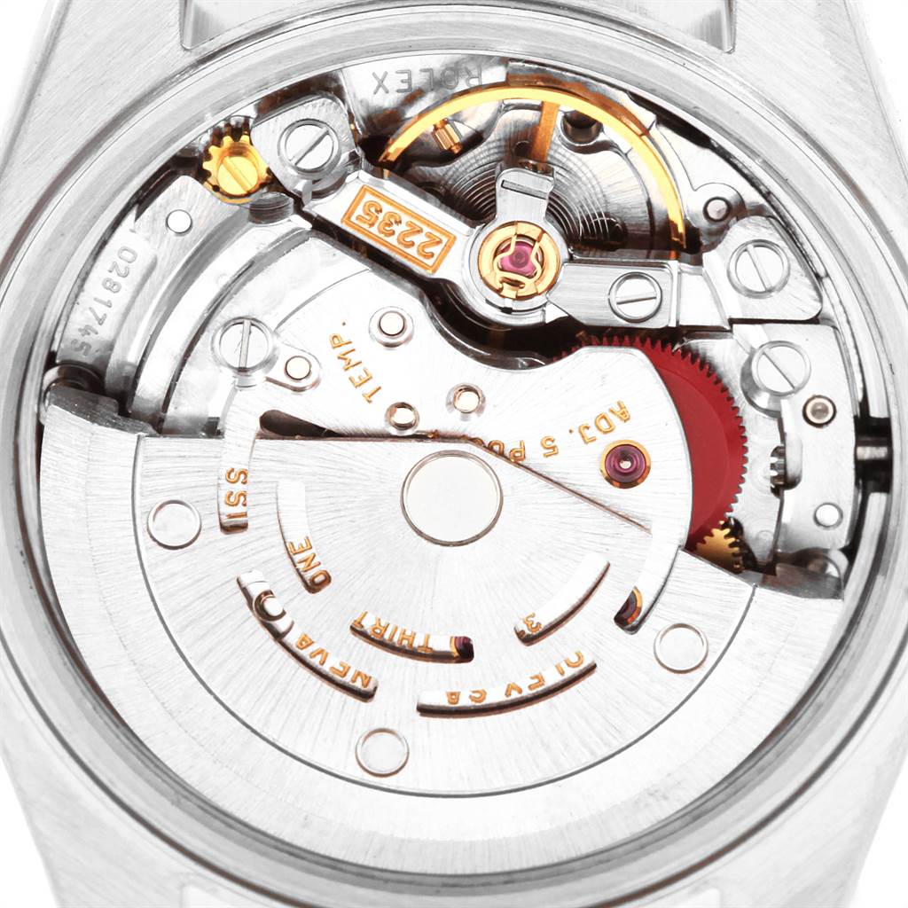 This image shows the internal movement mechanism of the Rolex Datejust 79163 Women's Steel and Gold (two tone) Silver Dial 79163 Women's Steel and Gold (two tone) Silver Dial model, viewed from the back.