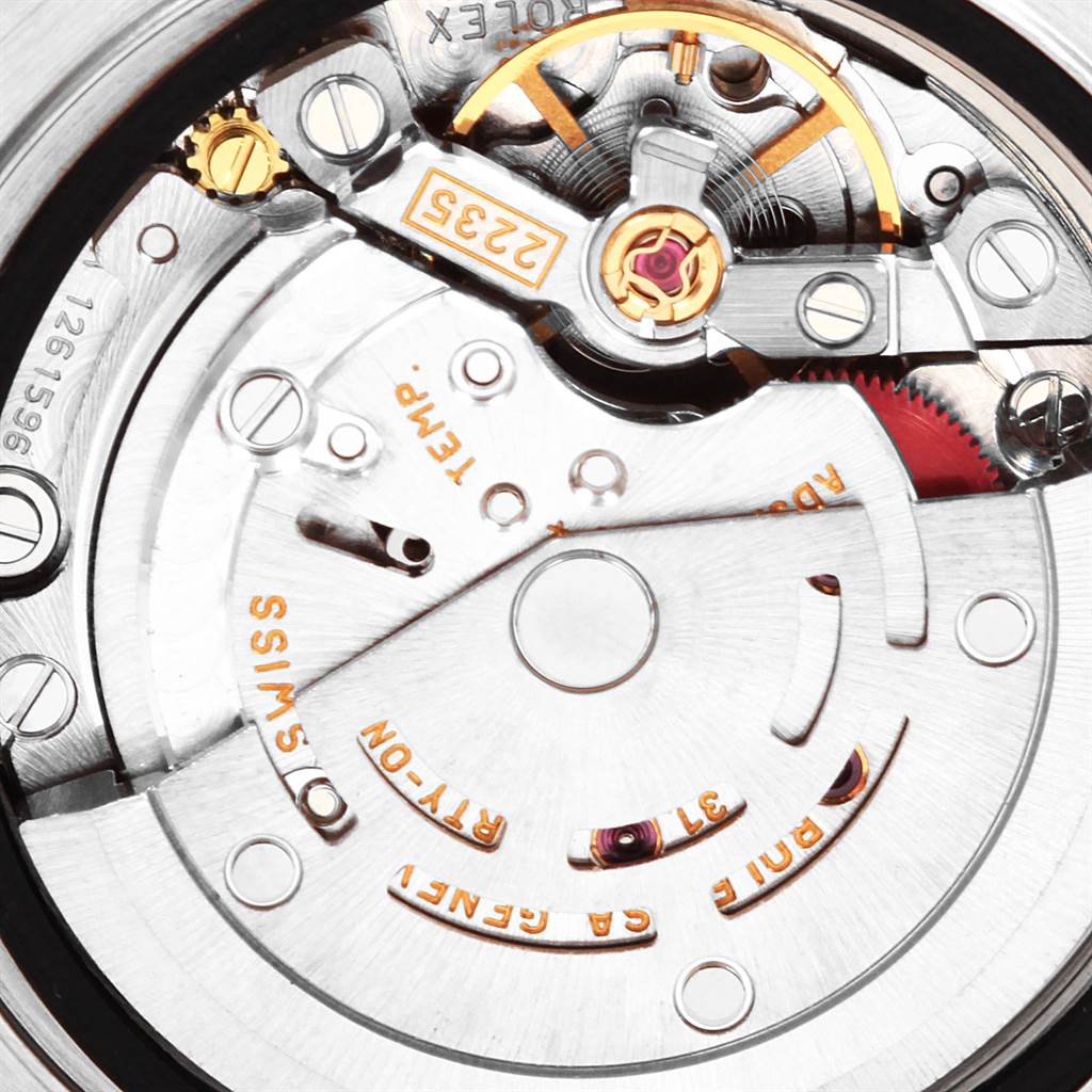 This close-up image shows the inner mechanical movement of the Rolex Datejust 79174 Women's Stainless Steel Silver Dial 79174 Women's Stainless Steel Silver Dial watch.