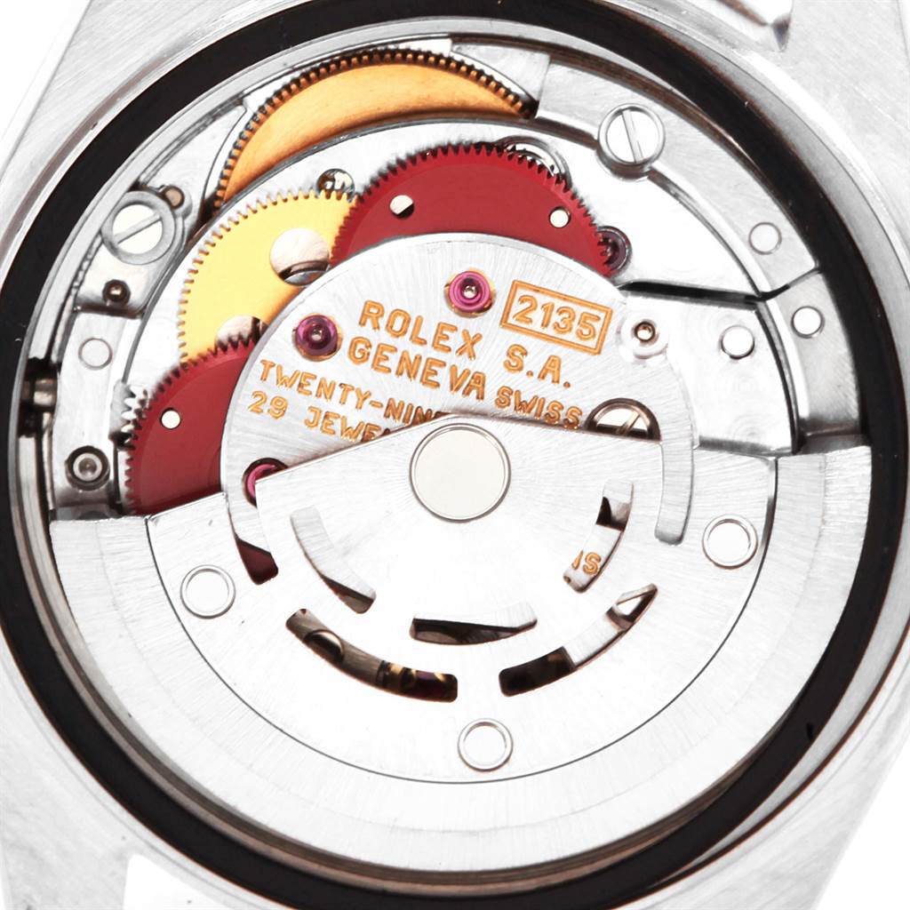 This image shows the intricate inner mechanical parts of a Rolex Datejust 69174 Women
s Stainless Steel Blue Dial 69174 Women
s Stainless Steel Blue Dial watch, viewed from the case back.