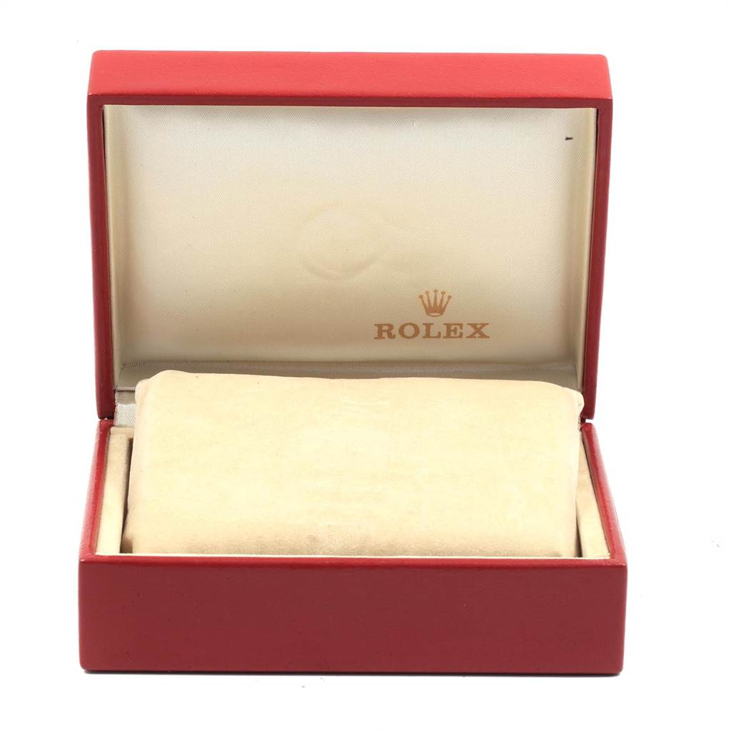 This is the open box for a Rolex Datejust 69174 Women
s Stainless Steel Silver Dial 69174 Women
s Stainless Steel Silver Dial watch, showing its interior and cushion but not the watch itself.