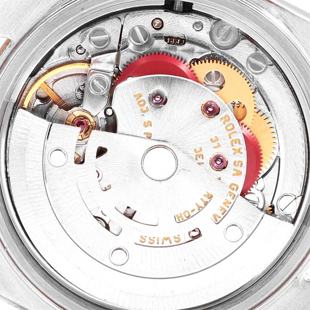This image shows the internal mechanical movement of a Rolex Datejust 79163 Women's Steel and Gold (two tone) White Dial 79163 Women's Steel and Gold (two tone) White Dial watch.