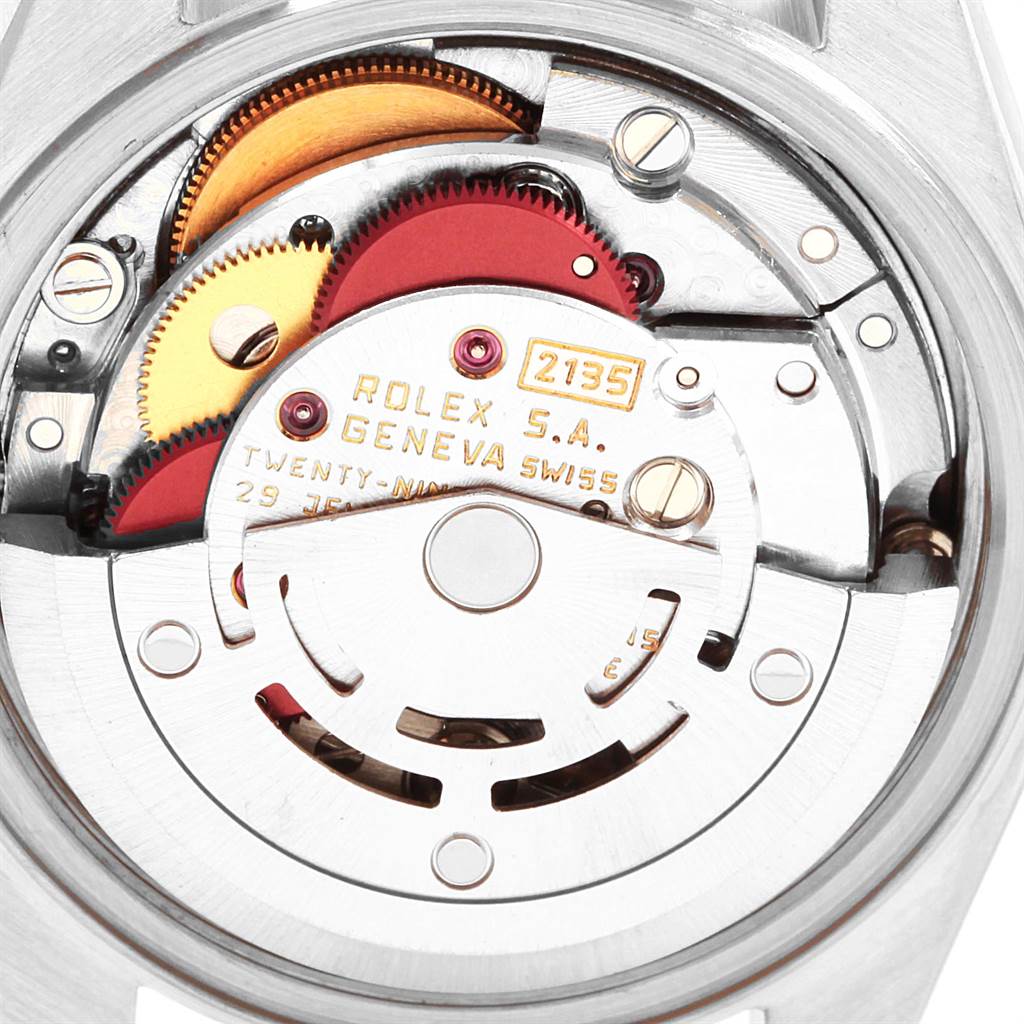 The image shows the inner mechanical components and movements of a Rolex Datejust 69173 Women's Stainless Steel Grey Dial 69173 Women's Stainless Steel Grey Dial watch from a close-up, top-down angle.