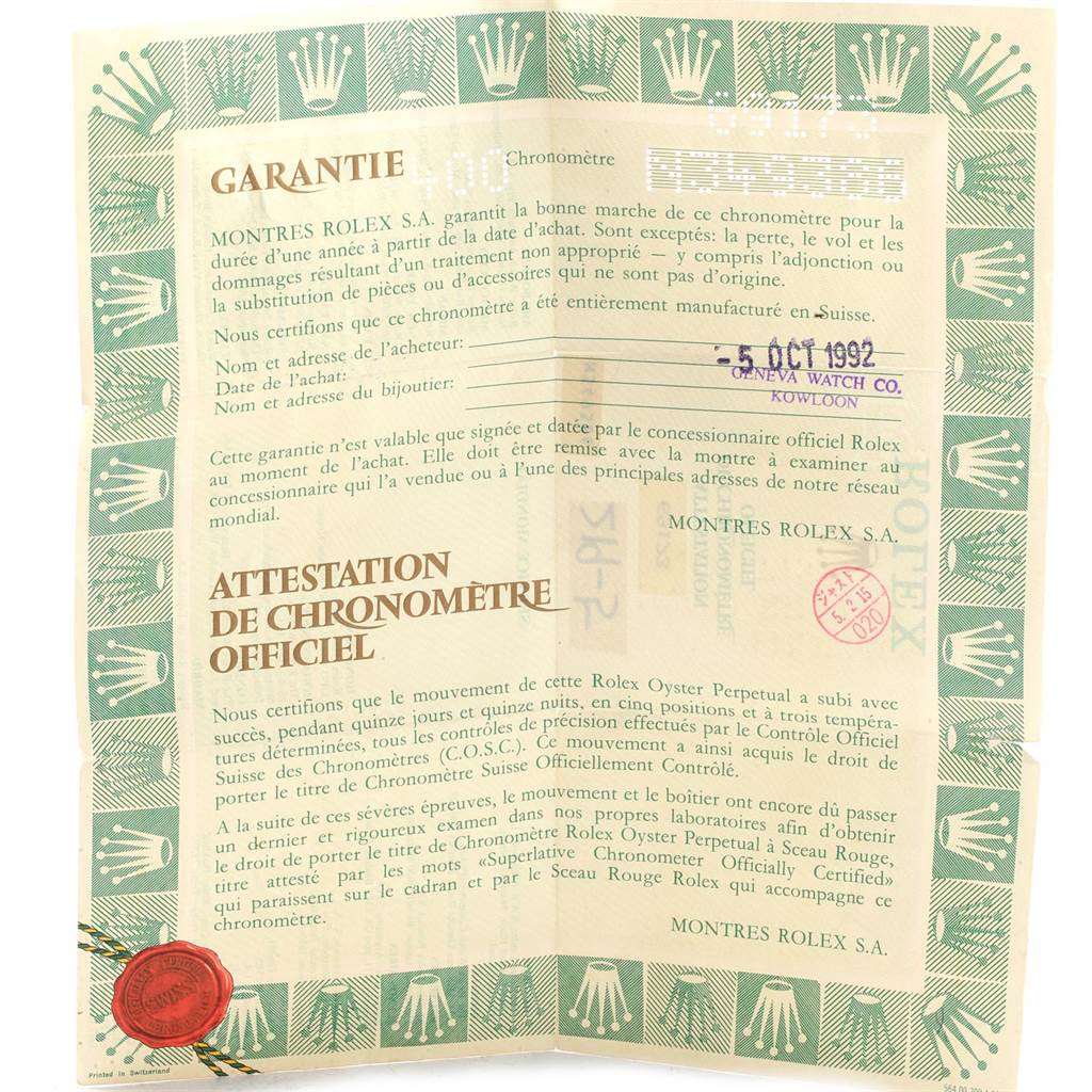 This is a warranty certificate for the Rolex Datejust 69173 Women
s Stainless Steel Blue Dial 69173 Women
s Stainless Steel Blue Dial model.