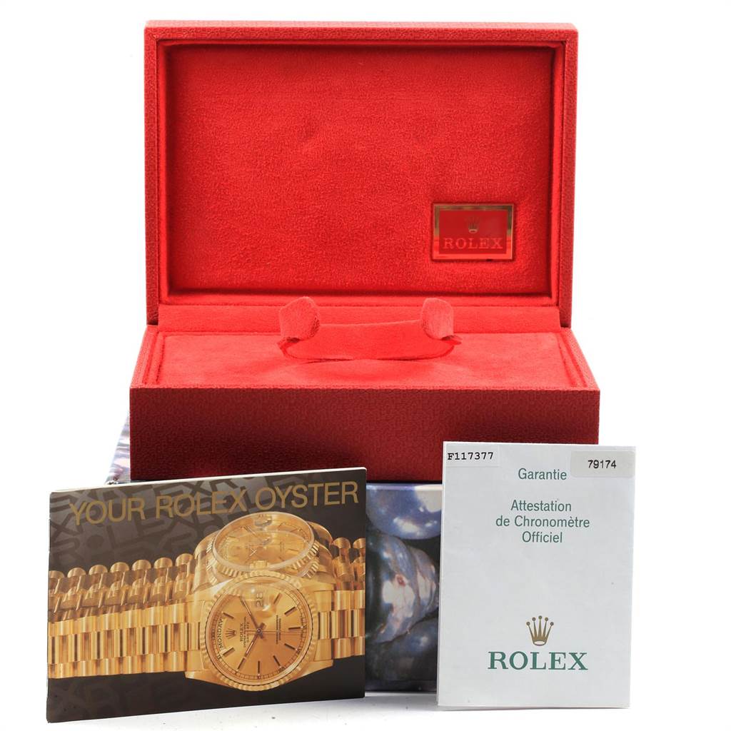 The image shows the open box, warranty card, and manual for a Rolex Datejust Women
s Stainless Steel Mother of Pearl Dial Women
s Stainless Steel Mother of Pearl Dial watch.