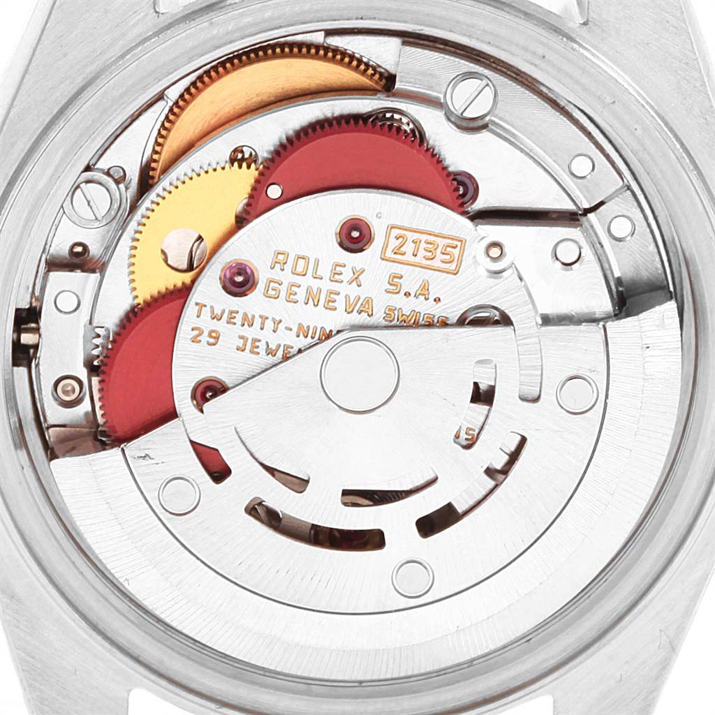 The image shows a close-up view of the movement mechanism inside a Rolex Datejust 69174 Women's Stainless Steel Silver Dial 69174 Women's Stainless Steel Silver Dial watch.