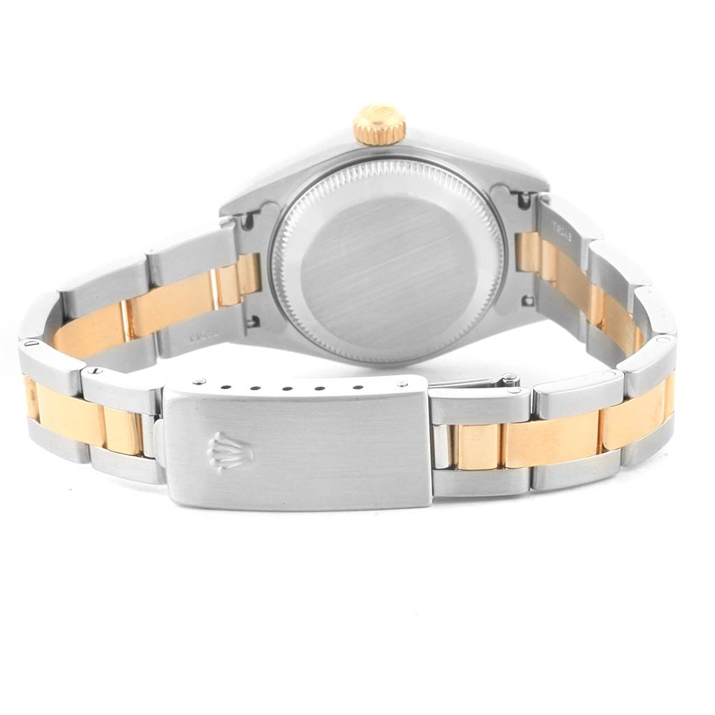 The image shows the back of a Rolex Datejust 79163 Women's Steel and Gold (two tone) Silver Dial 79163 Women's Steel and Gold (two tone) Silver Dial watch, focusing on the clasp and bracelet.