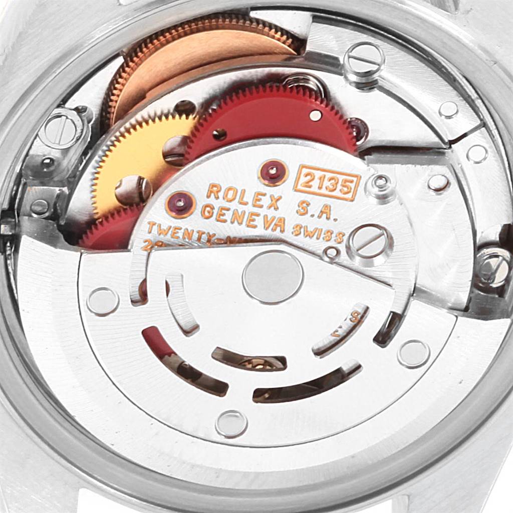 This image shows the movement mechanism of a Rolex Datejust 69174 Women's Stainless Steel Silver Dial 69174 Women's Stainless Steel Silver Dial watch from a close-up angle.