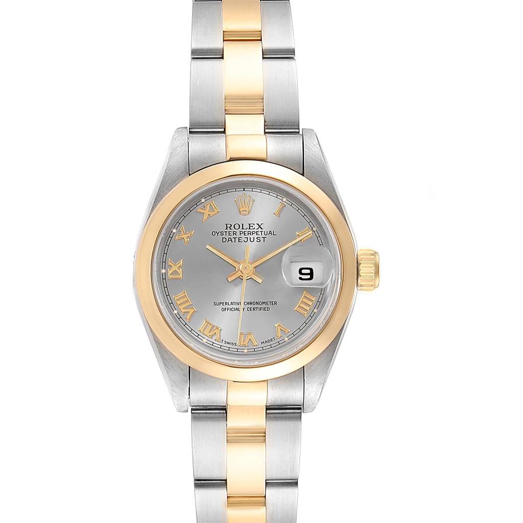 The image shows a Rolex Datejust 69163 Women's Steel and Gold (two tone) Grey Dial 69163 Women's Steel and Gold (two tone) Grey Dial watch viewed from the front, displaying the dial, bracelet, and bezel.