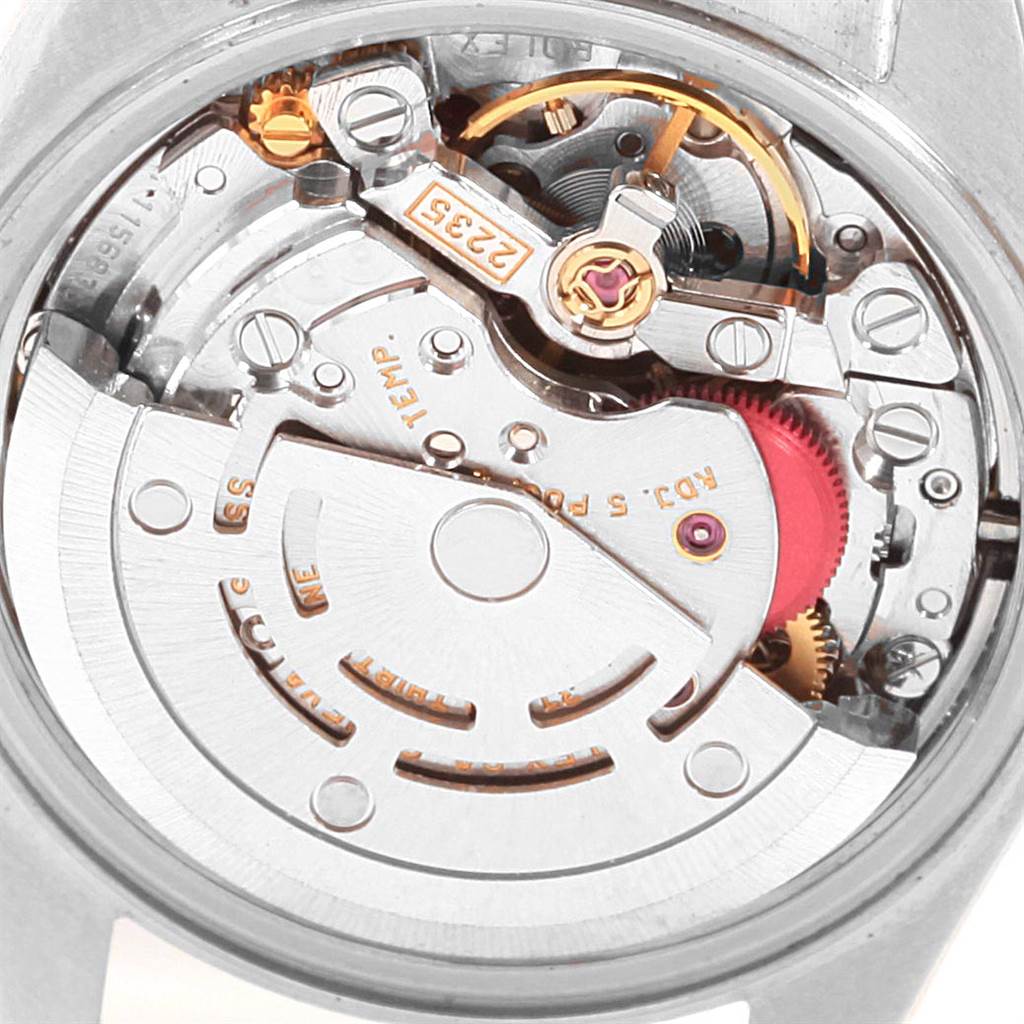 This image shows the internal movement mechanism of a Rolex Datejust 79173 Women's Stainless Steel Mother of Pearl Dial 79173 Women's Stainless Steel Mother of Pearl Dial watch, viewed from the back.