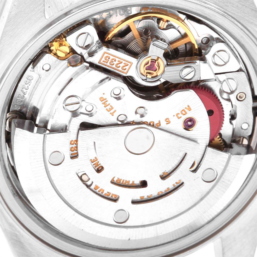 This image shows the internal mechanical movement of a Rolex Datejust 79173 Women's Stainless Steel Champagne Dial 79173 Women's Stainless Steel Champagne Dial watch from a close-up, top-down angle.