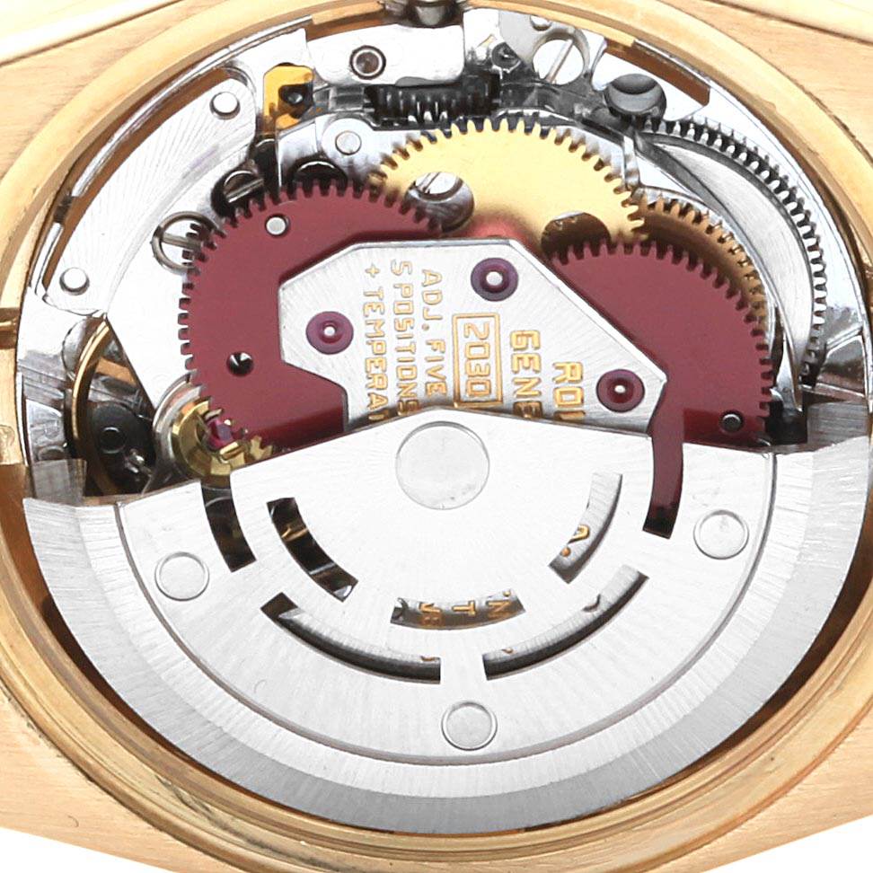 The image shows the internal mechanical movement of a Rolex Datejust 6917 Women's Yellow Gold White Dial 6917 Women's Yellow Gold White Dial watch, viewed from the back.