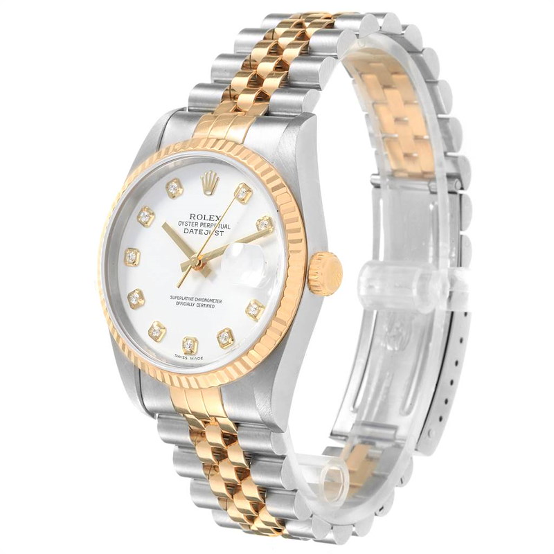 Rolex Datejust Steel 18K Yellow Gold White Diamond Dial Mens Watch 16233 SwissWatchExpo