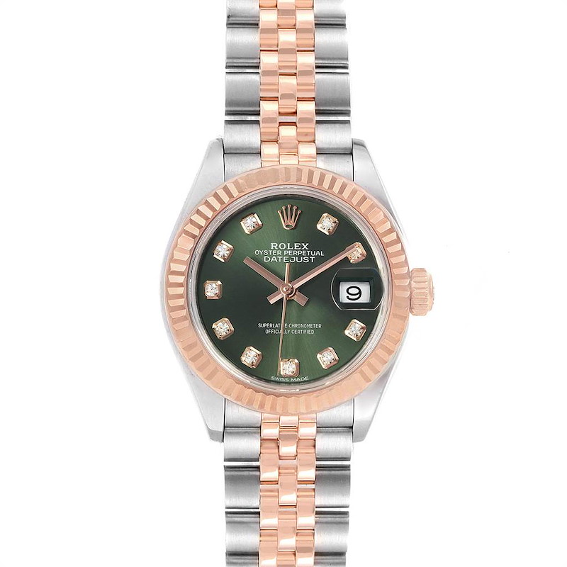 Rolex Datejust Steel Rose Gold Olive Green Diamond Ladies Watch 279171 SwissWatchExpo