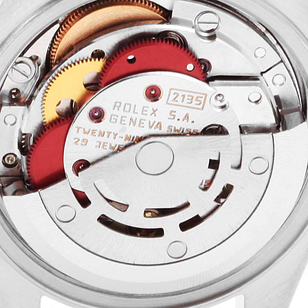 This image shows a close-up view of the movement mechanism inside a Rolex Datejust 69174 Women's Stainless Steel Silver Dial 69174 Women's Stainless Steel Silver Dial watch.