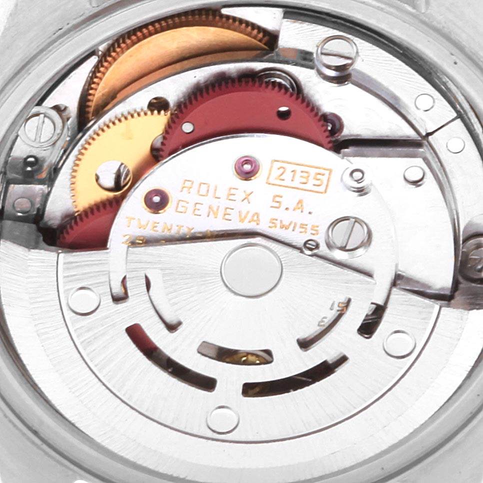 The image shows the intricate automatic movement parts of a Rolex Datejust 69173 Women's Steel and Gold (two tone) Blue Dial 69173 Women's Steel and Gold (two tone) Blue Dial watch, viewed from the back.
