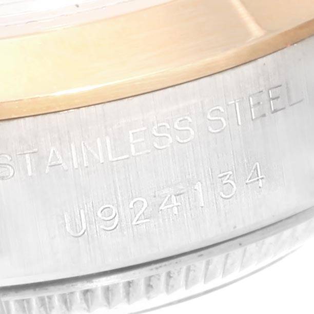 This image shows a close-up of the stainless steel case and model number on the Rolex Datejust 69163 Women's Stainless Steel Grey Dial 69163 Women's Stainless Steel Grey Dial.
