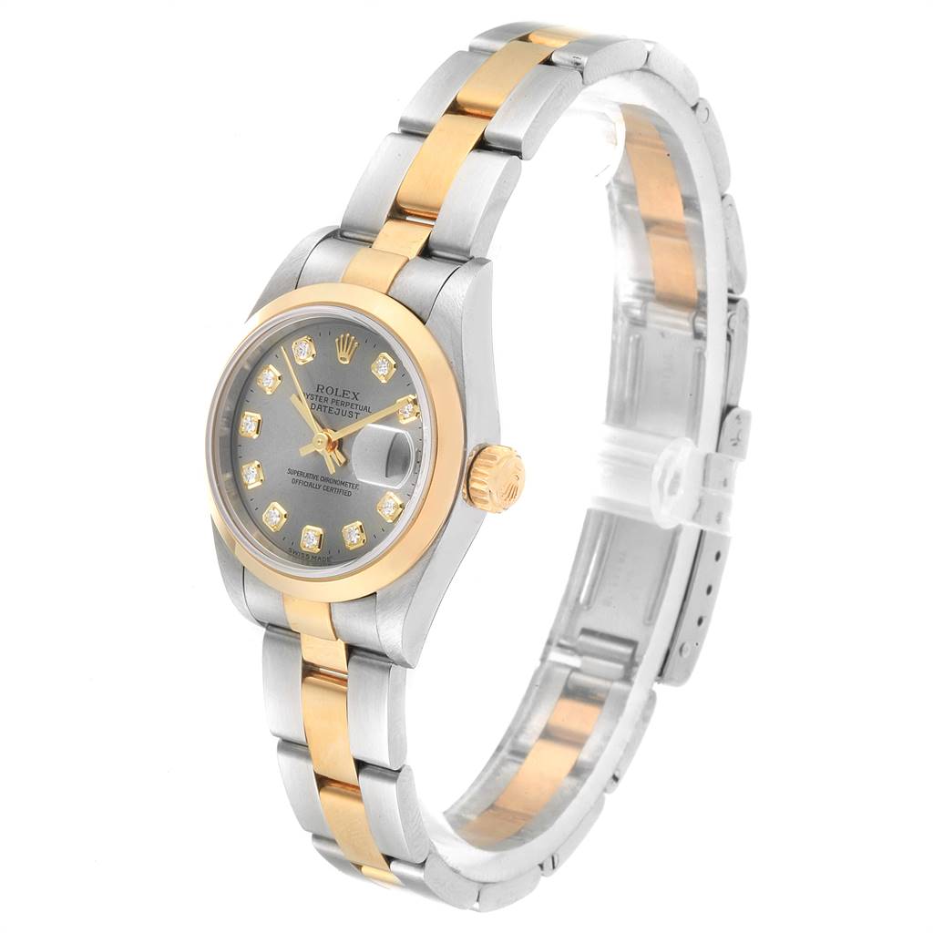 The image shows a Rolex Datejust 69163 Women's Stainless Steel Grey Dial 69163 Women's Stainless Steel Grey Dial watch at a three-quarter angle, displaying the bracelet, bezel, dial, and crown.