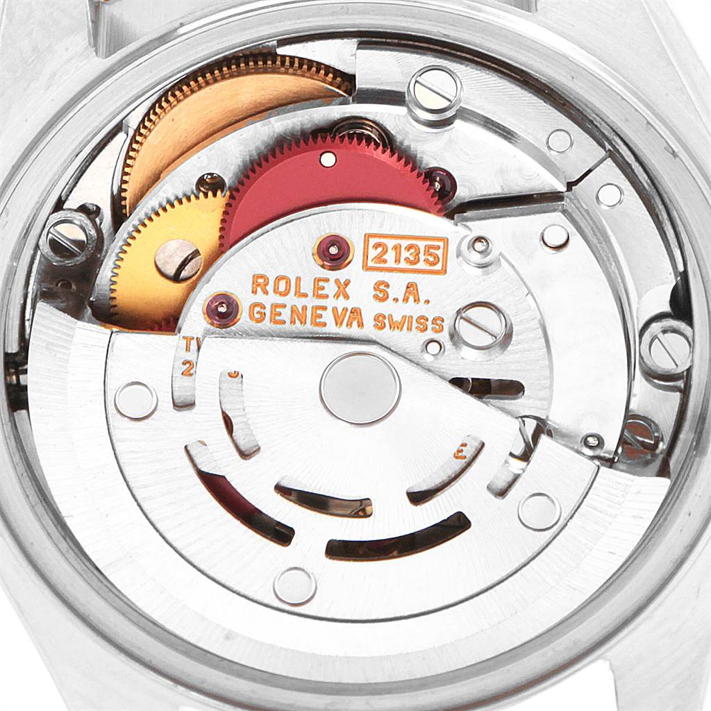 The image shows a close-up of the movement inside a Rolex Datejust 69173 Women's Stainless Steel Beige Dial 69173 Women's Stainless Steel Beige Dial watch.