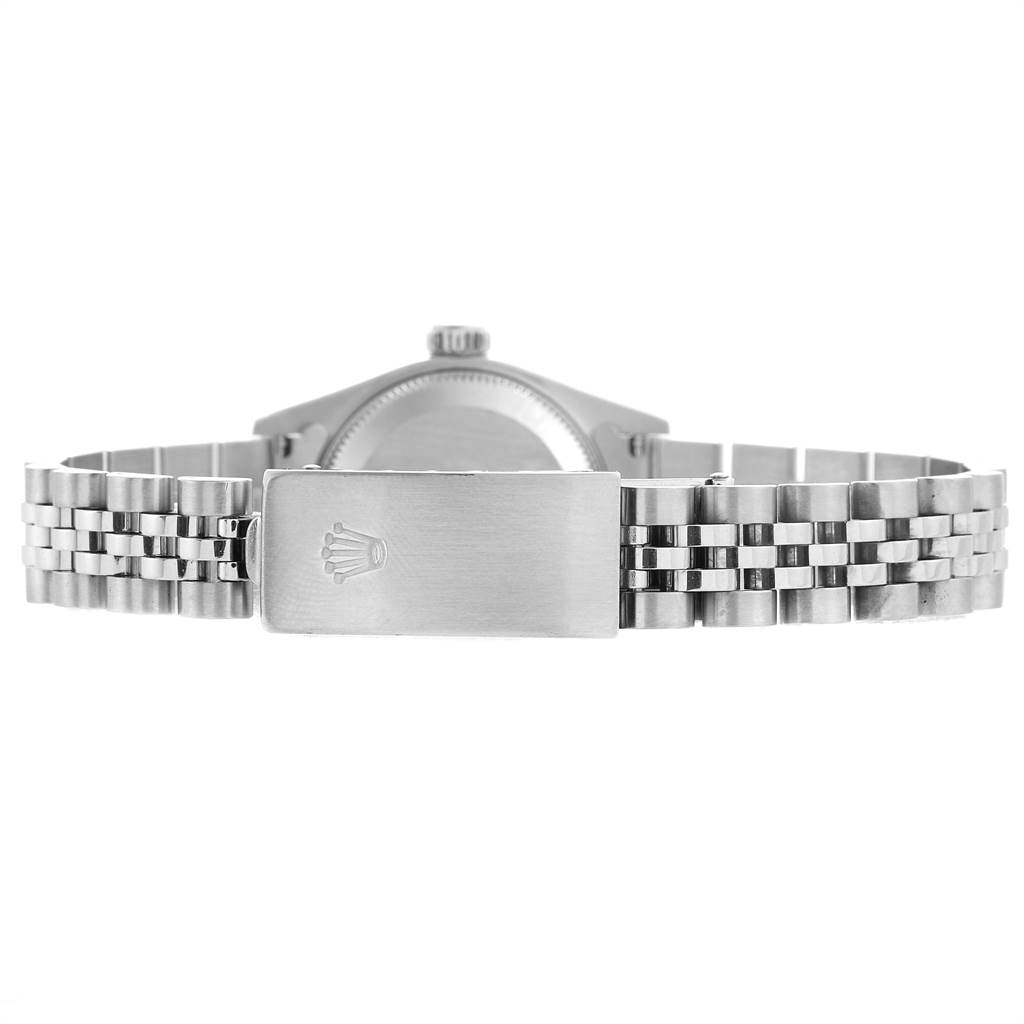 This image shows the back clasp and bracelet of the Rolex Datejust 79174 Women
s Stainless Steel Black Dial 79174 Women
s Stainless Steel Black Dial watch model.