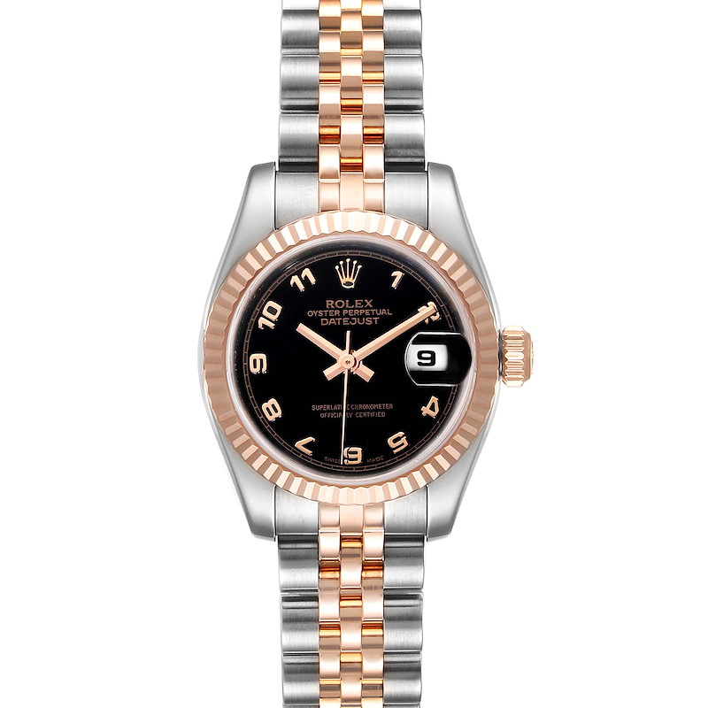 Rolex Datejust Steel Everose Gold Black Dial Ladies Watch 179171 SwissWatchExpo