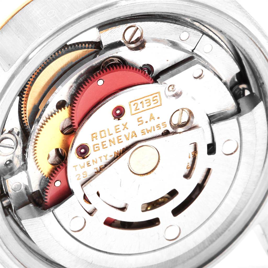 This image shows the movement and internal mechanism of a Rolex Datejust 69173 Women's Stainless Steel Champagne Dial 69173 Women's Stainless Steel Champagne Dial model watch.