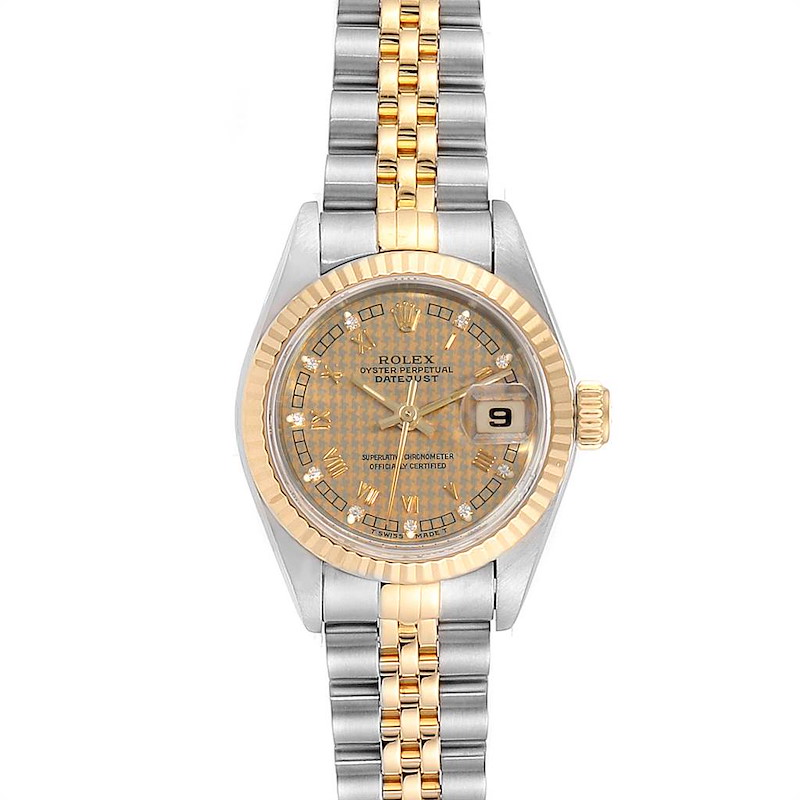 Rolex Datejust 26 Steel Yellow Gold Houndstooth Ladies Watch 69173 SwissWatchExpo