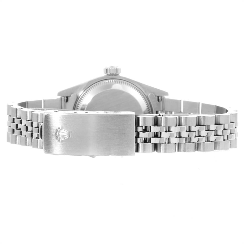 The image shows the back and clasp of a Rolex Datejust 79174 Women
s Stainless Steel Silver Dial 79174 Women
s Stainless Steel Silver Dial model watch.