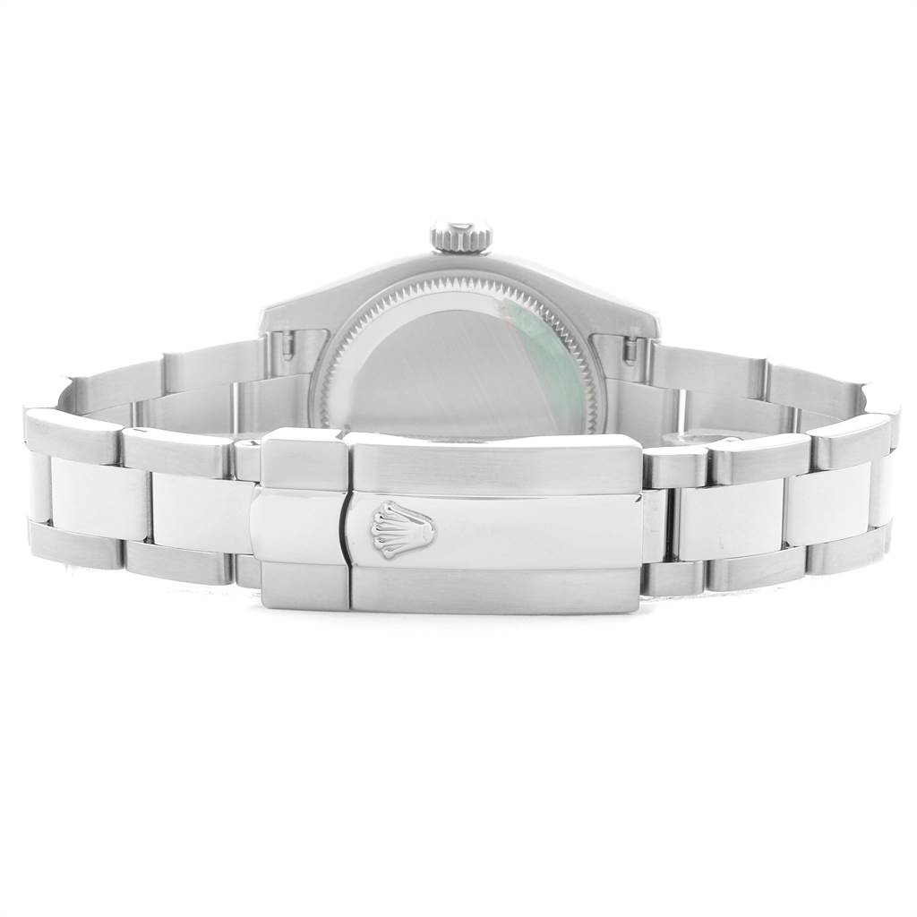 The image shows the back view of a Rolex Datejust 179174 Women
s Stainless Steel Silver Dial 179174 Women
s Stainless Steel Silver Dial watch, highlighting the clasp and bracelet.