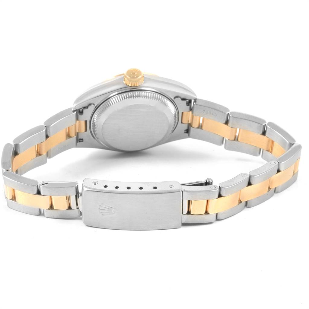 The image shows the back of a Rolex Datejust 69163 Women's Stainless Steel Beige Dial 69163 Women's Stainless Steel Beige Dial watch, displaying the case, bracelet, and clasp.