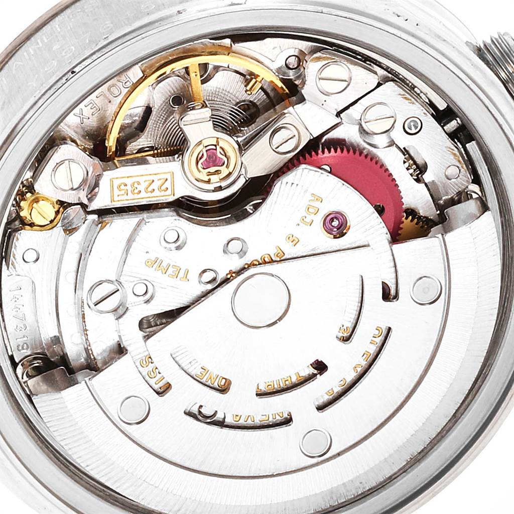 This image shows a close-up view of the internal movement parts of a Rolex Datejust 79174 Women's Stainless Steel White Dial 79174 Women's Stainless Steel White Dial watch.
