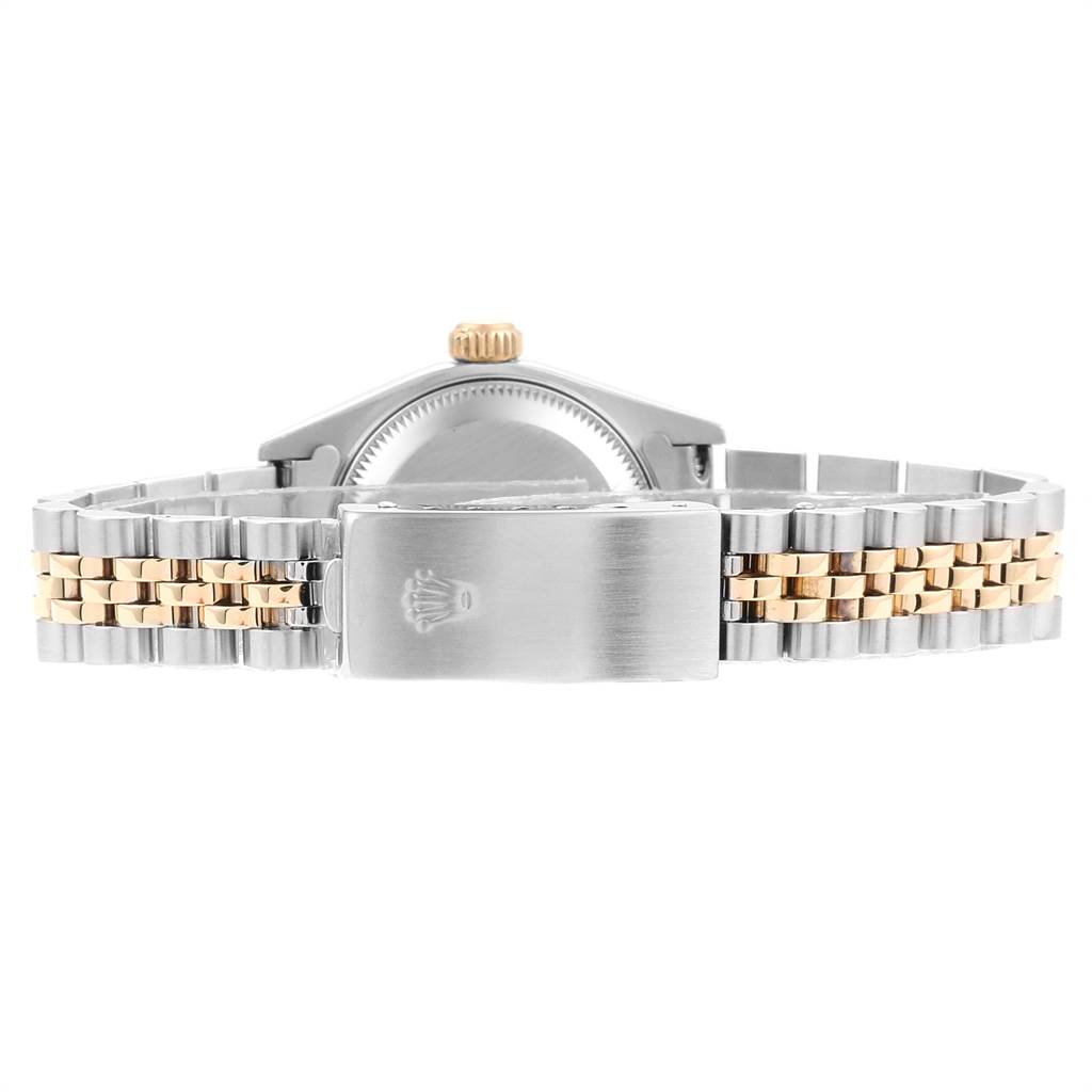 The image shows the back angle of a Rolex Datejust 79173 Women's Steel and Gold (two tone) Silver Dial 79173 Women's Steel and Gold (two tone) Silver Dial watch, focusing on its bracelet and clasp.