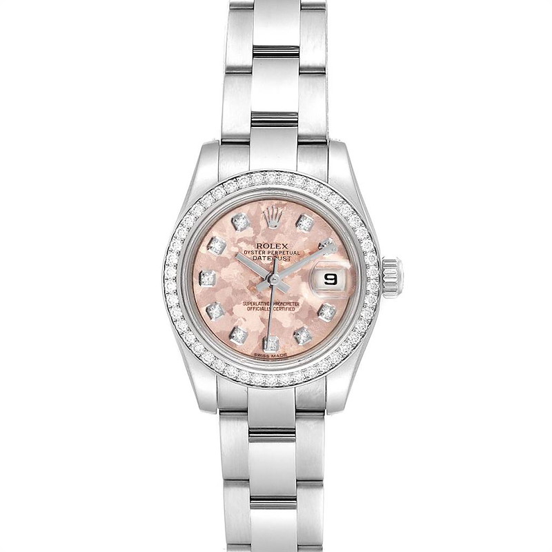 Rolex Datejust Steel Pink Gold Crystal Diamond Watch 179384 Box Card SwissWatchExpo